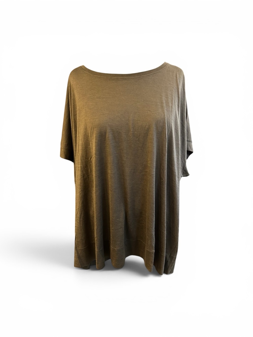 Eileen Fisher Relaxed Scoop-Neck Short Sleeve Top - Olive Green Silk Cotton mix